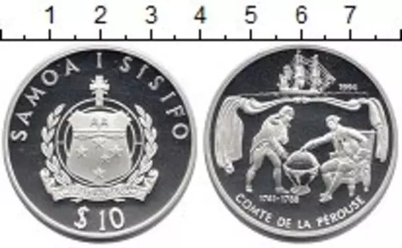 Монета 10 долларов Самоа 1994 года Серебро Парусник