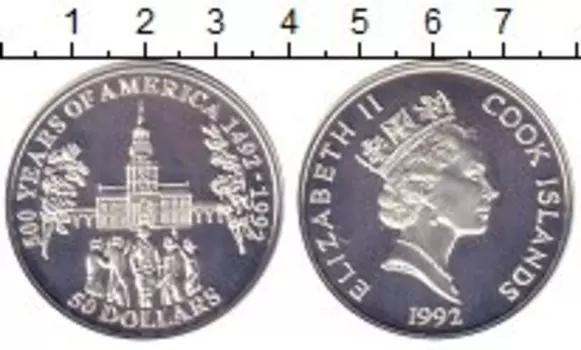 Монета 50 долларов Островов Кука 1992 года Серебро Елизавета II