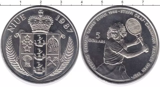 Монета 5 долларов Ниуэ 1987 года Медно-никель Штеффи Граф