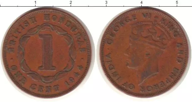 Монета цент Белиза 1944 года Бронза Британский Гондурас