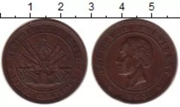 Монета 2 цента Гаити 1863 года Медь