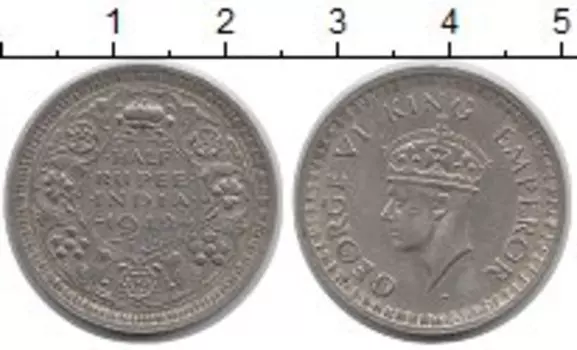 Монета 1/2 рупии Индии 1942 года Серебро Георг VI