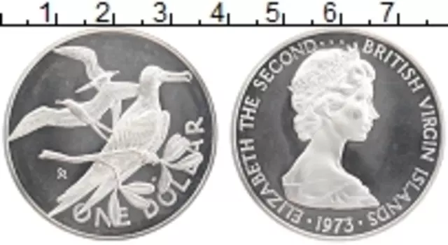 Монета доллар Виргинских островов 1973 года Серебро Елизавета II