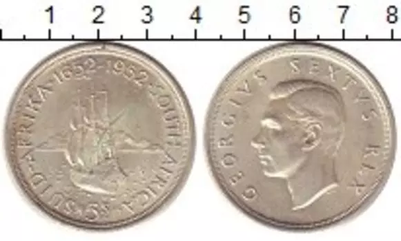 Монета 5 шиллингов Южно Африканской Республики 1952 года Серебро Георг VI