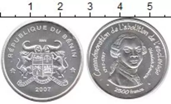 Монета 2500 франков Бенина 2007 года Серебро Освобождение от рабства