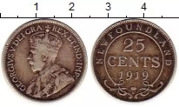 Монета 25 центов Ньюфаундленда 1919 года Серебро Георг V