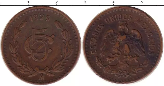 Монета 5 сентаво Мексики 1929 года Бронза