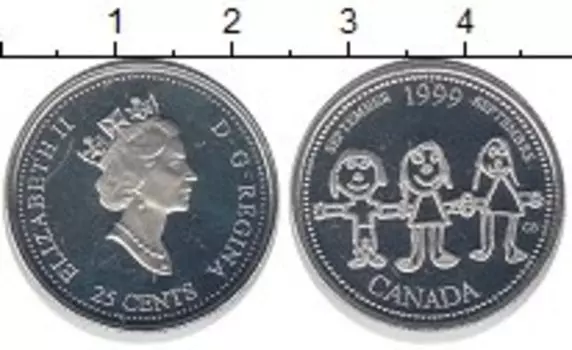 Монета 25 центов Канады 1999 года Серебро Елизавета II