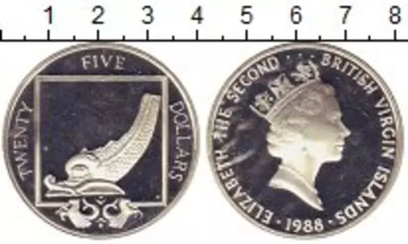 Монета 25 долларов Виргинских островов 1988 года Серебро Статуэтка