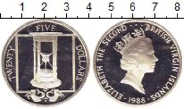 Монета 25 долларов Виргинских островов 1988 года Серебро Елизавета II