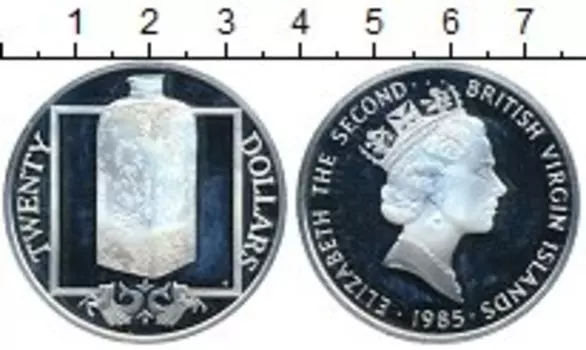 Монета 20 долларов Виргинских островов 1985 года Серебро Елизавета II