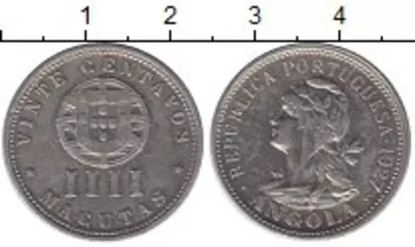 Монета 4 макутас Анголы 1927 года Медно-никель Португальская колония