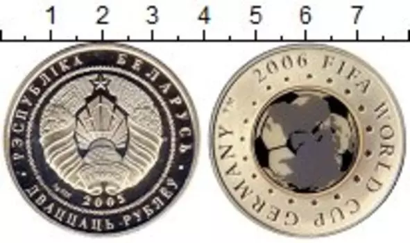 Монета 20 рублей Беларуси 2005 года Серебро Чемпионат мира по футболу Германия 2006