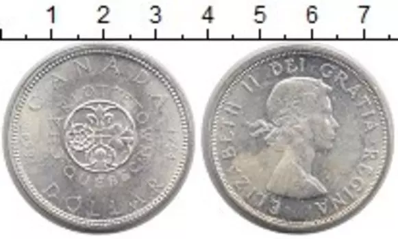 Монета доллар Канады 1964 года Серебро 100-летие Квебека