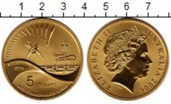 Монета 5 долларов Австралии 2006 года Латунь Мельбурн