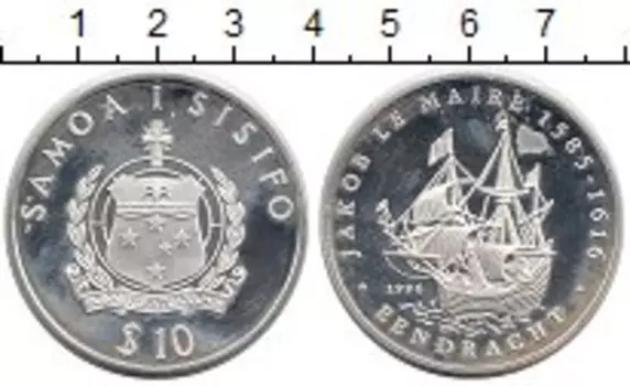 Монета 10 долларов Самоа 1996 года Серебро Якоб ле Мейре Корабль