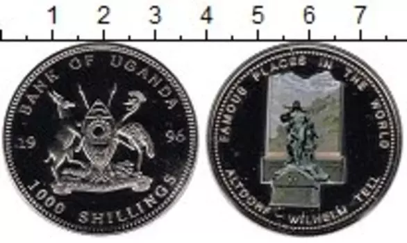 Монета 1000 шиллингов Уганды 1996 года Медно-никель Почтовые марки