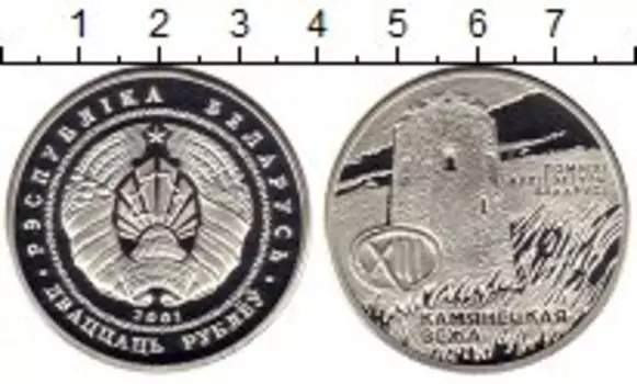 Монета 20 рублей Беларуси 2001 года Серебро Каменецкая Вежа