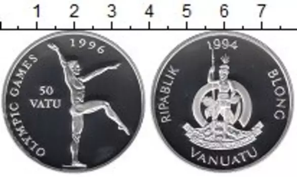 Монета 50 вату Вануату 1994 года Серебро Олимпийские игры,Гимнастика