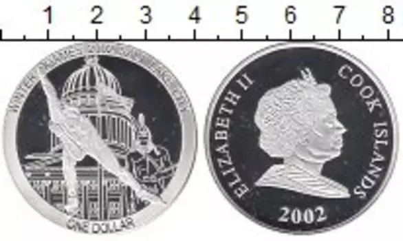 Монета доллар Островов Кука 2002 года Серебро Олимпийские игры,коньки