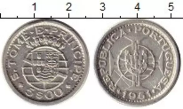 Монета 5 эскудо Сан-Томе и Принсипи 1951 года Серебро Колония Португалии