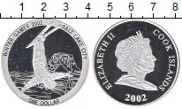 Монета доллар Островов Кука 2002 года Серебро Олимпийские игры,фристайл