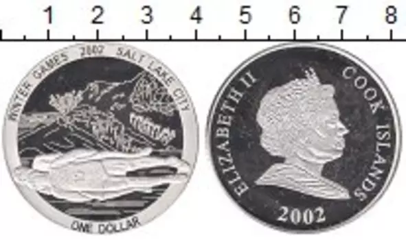 Монета доллар Островов Кука 2002 года Серебро Олимпийские игры,сани