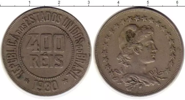 Монета 400 рейс Бразилии 1930 года Медно-никель
