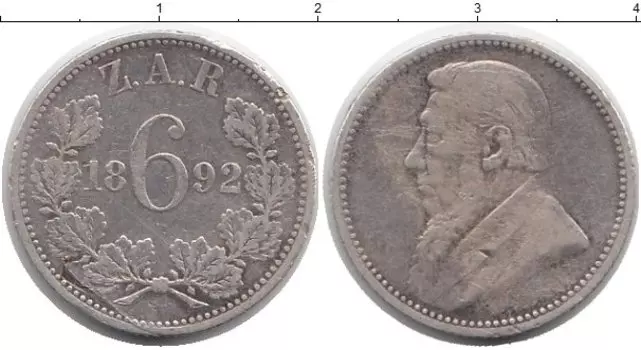 Монета 6 пенсов Южно Африканской Республики 1892 года Серебро Пауль Крюгер