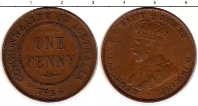 Монета пенни Австралии 1936 года Бронза Георг V