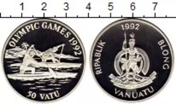 Монета 50 вату Вануату 1992 года Серебро Олимпийские игры,гребля