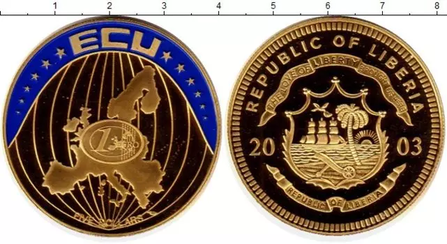 Монета 5 долларов Либерии 2003 года Латунь Европа