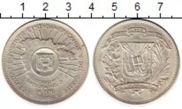 Монета песо Доминиканской республики 1974 года Серебро XII Игры Стран Карибского бассейна и Центральной Америки