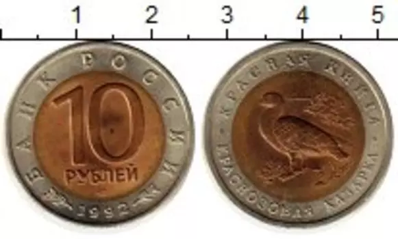 Монета 10 рублей России 1992 года Биметалл Краснозобая казарка
