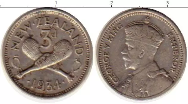 Монета 3 пенса Новой Зеландии 1934 года Серебро Георг V