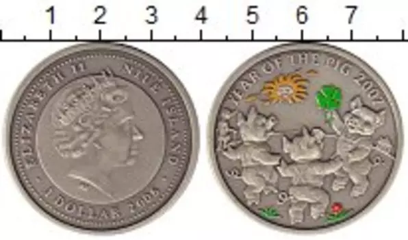 Монета доллар Ниуэ 2006 года Серебро Год свиньи 2007