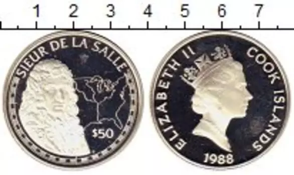 Монета 50 долларов Островов Кука 1988 года Серебро Де ла Салле