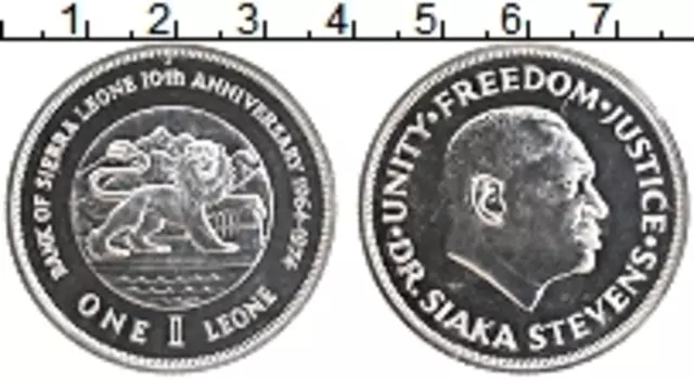 Монета леоне Сьерры-Леоне 1974 года Серебро 10 лет Независимости