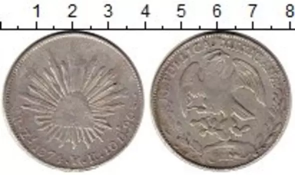 Монета 8 реалов Мексики 1874 года Серебро
