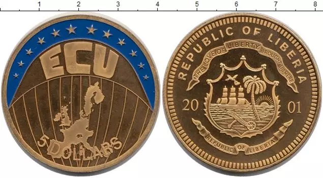 Монета 5 долларов Либерии 2001 года Латунь Цветная эмаль