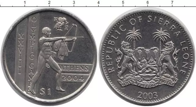 Монета доллар Сьерры-Леоне 2003 года Медно-никель Олимпийские игры, Стрельба из лука