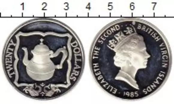 Монета 20 долларов Виргинских островов 1985 года Серебро Корабельный чайник