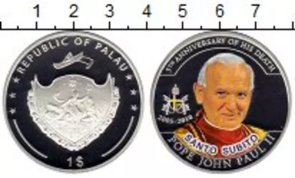Монета доллар Палау 2010 года Посеребрение Иоанн Павел II