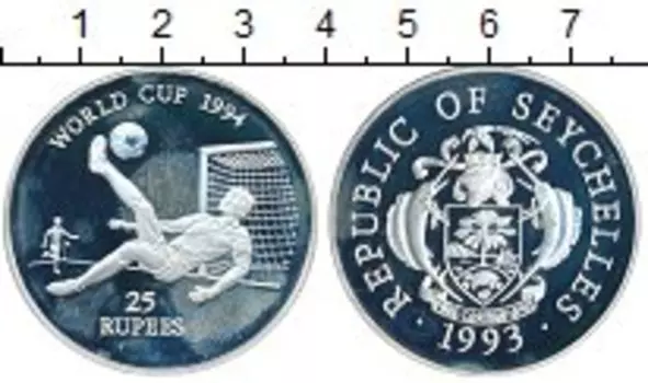 Монета 25 рупий Сейшел 1993 года Серебро Чемпионат Мира по футболу