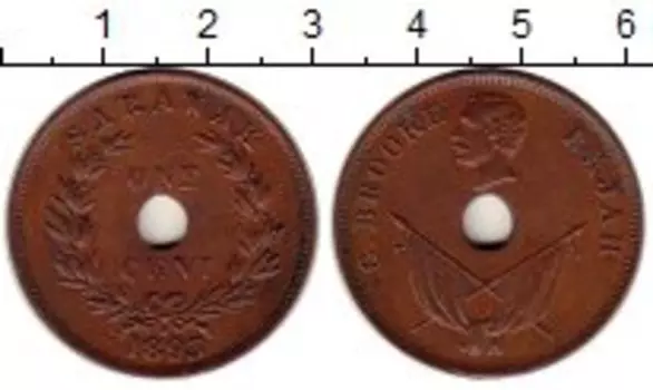 Монета цент Саравака 1893 года Медь