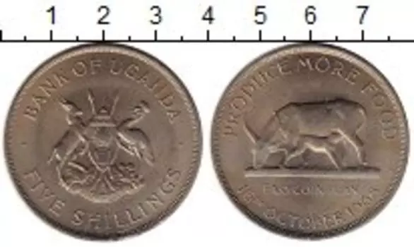 Монета 5 шиллингов Уганды 1968 года Медно-никель ФАО