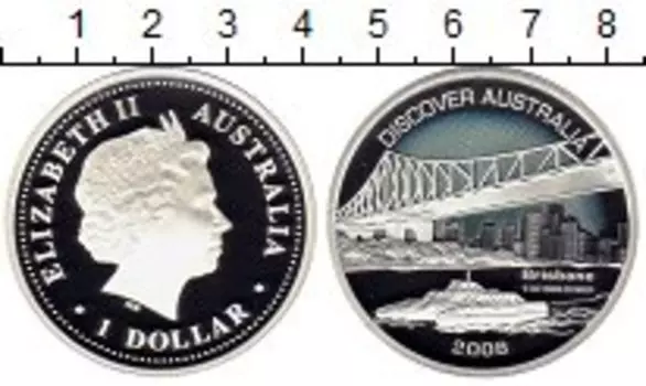 Монета доллар Австралии 2008 года Серебро Открытие Австралии, Брисбен
