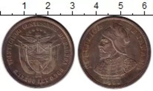 Монета 25 сентесимо Панамы 1904 года Серебро Васко Нуньес де Бальбоа