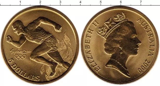 Монета 5 долларов Австралии 2000 года Латунь Олимпийские игры, бег