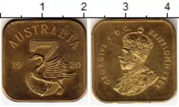 Монета 3 пенса Австралии 1920 года Латунь Георг V ,UNUSUAL, Крайне редкая монета